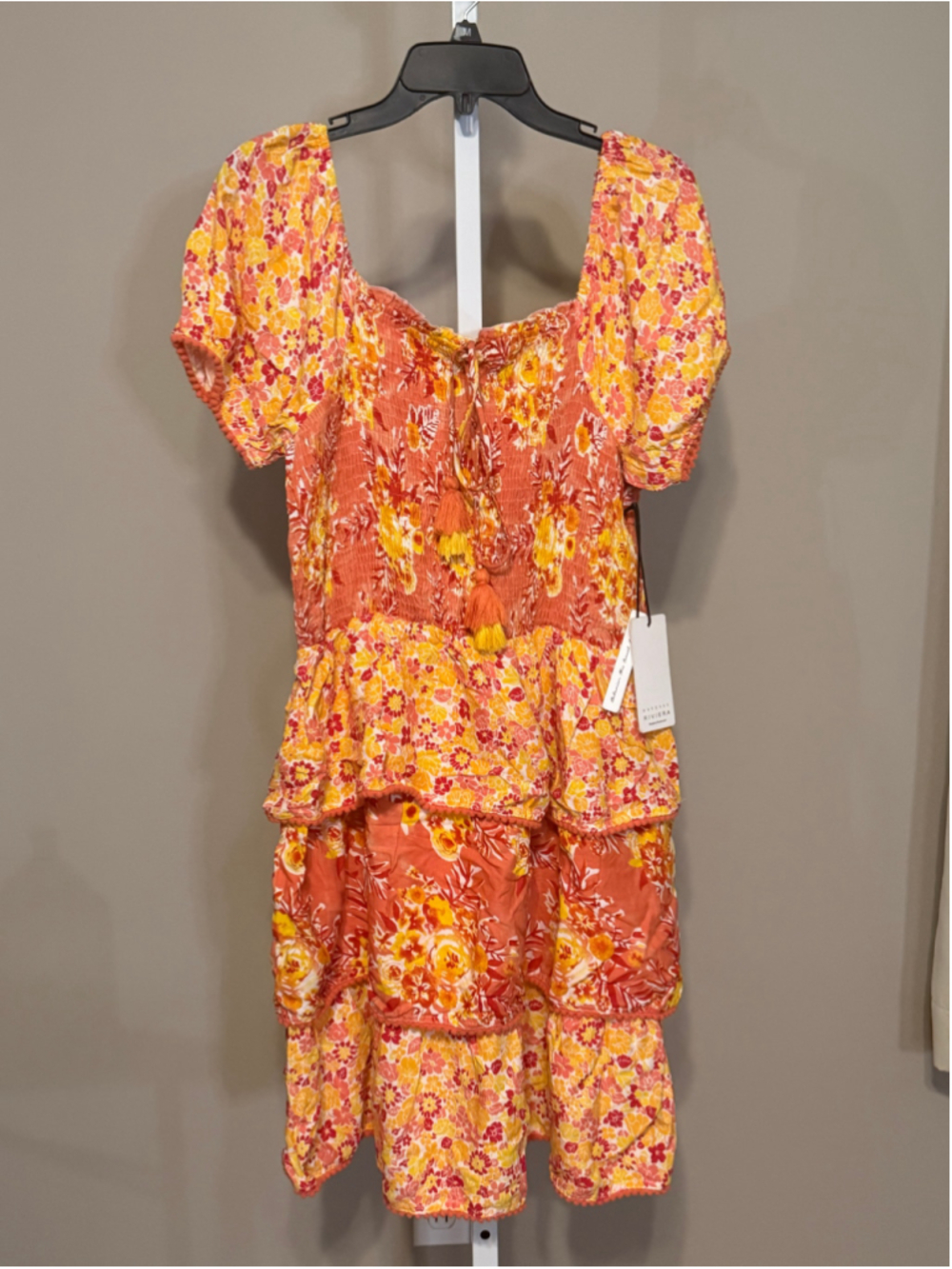 Women's Margaux Riviera Midi Dress Size M Orange Yellow Floral
